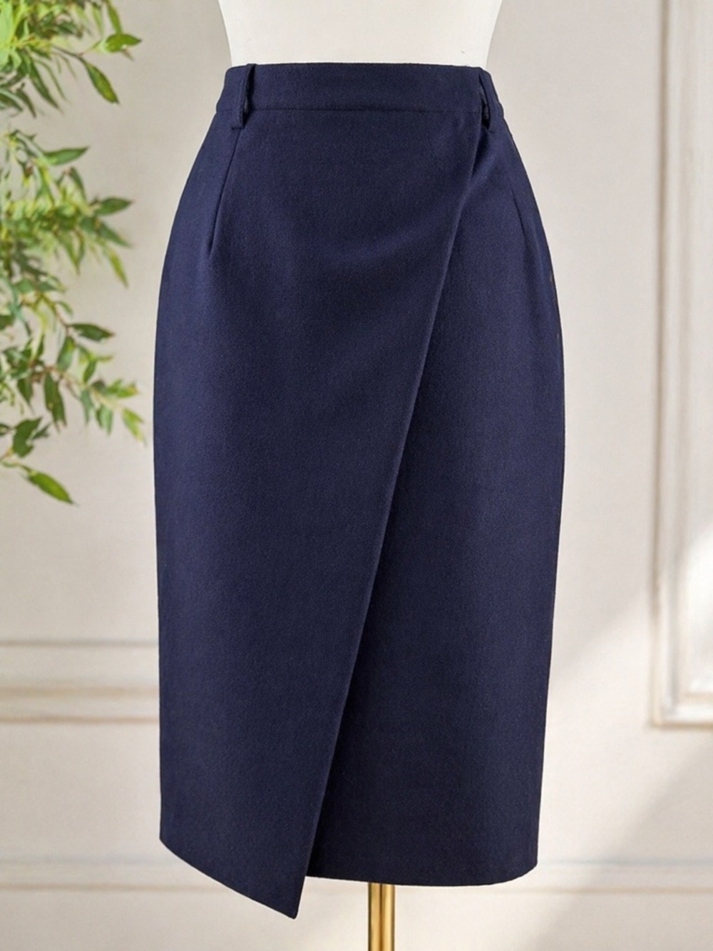 Quiet Luxury Wool Wrap Skirt Navy Tailored Minimalist Office Chic 12